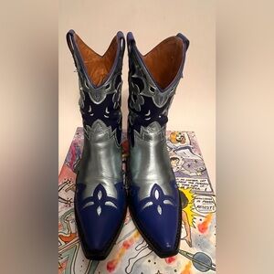 Jeffrey Campbell Blue and Silver Ankle Boots